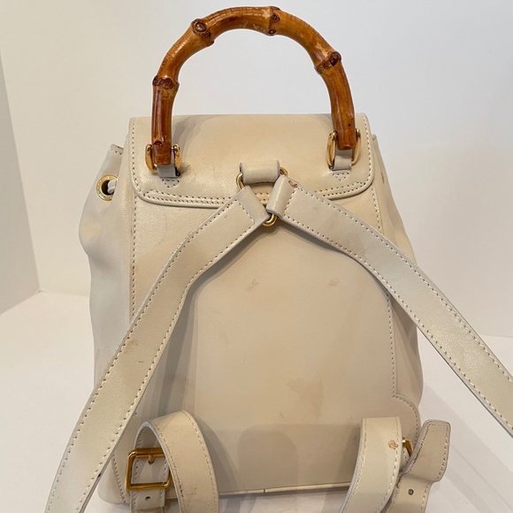 Gucci White/Cream Leather Mini Backpack Bamboo main image 10
